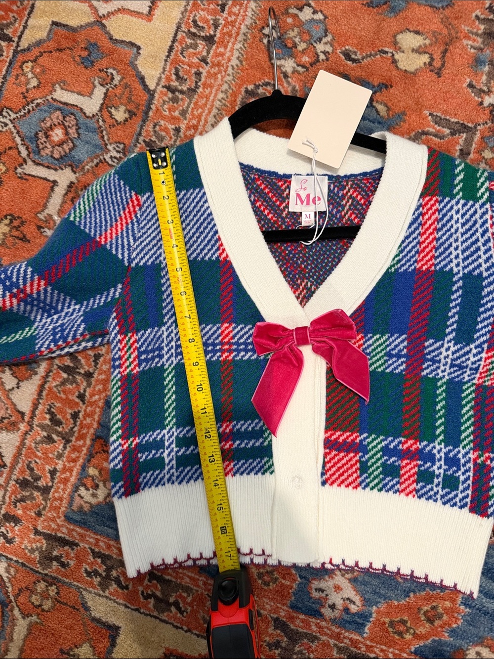 So Me plaid cardigan features a button-front design  with decorative bow - Picture 5 of 5